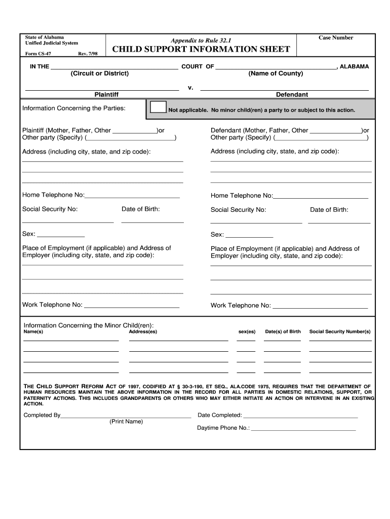 Alabama Child Support Form 42 Instructions