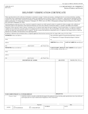 Delivery Verification Certificate Bis  Form