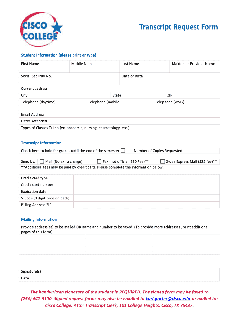Cisco Transcript  Form