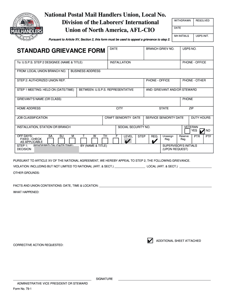 Npmhu Greivance Worksheet  Form