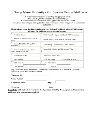 George Mason University Mail Services Metered Mail Form Mailservices Gmu