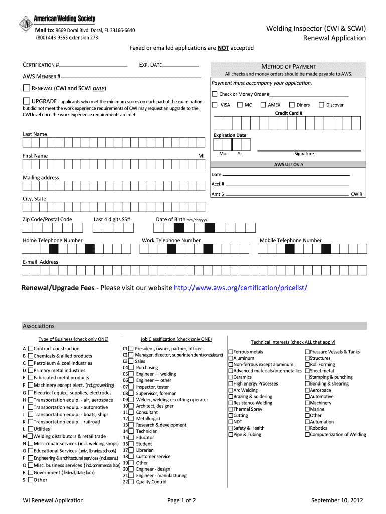 Aws Cwi Renewal Online  Form