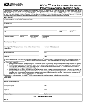 Ncoa Mail Processing Equipment Form