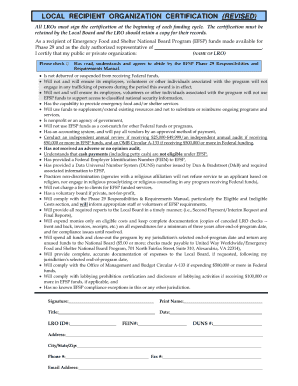 Local Recipient Organization Certification Format