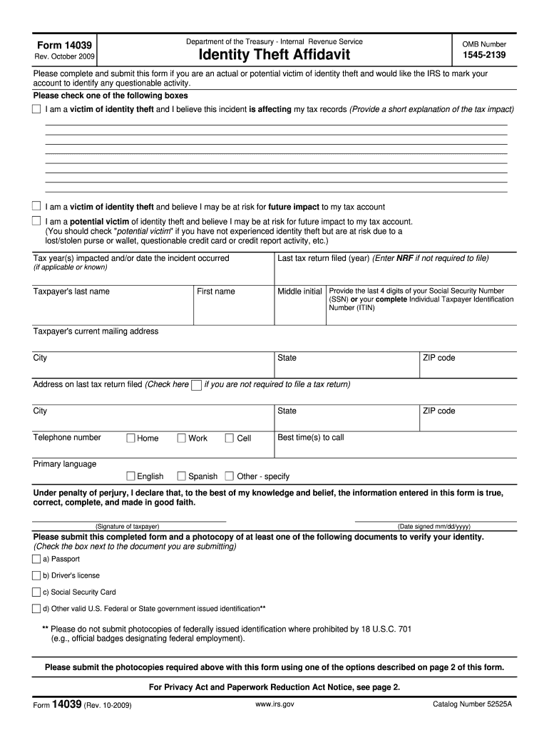  Fax Number for F14039 Form 2009