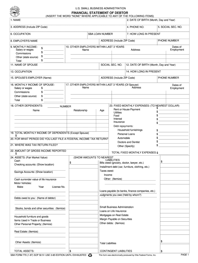  Sba Form 770 Instructions 1987 2008