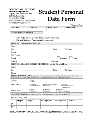  Personal Data Sheet Example 2013