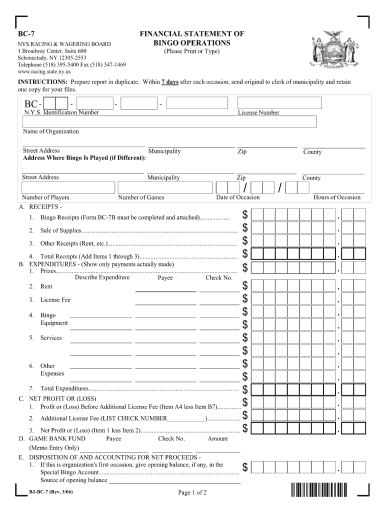  Help in Filling Out Bingo Form Bc 7 2006