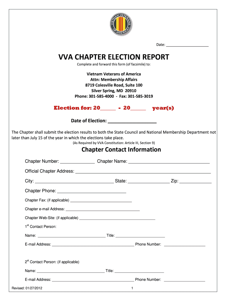  Vva Chapter Election Report Form 2012