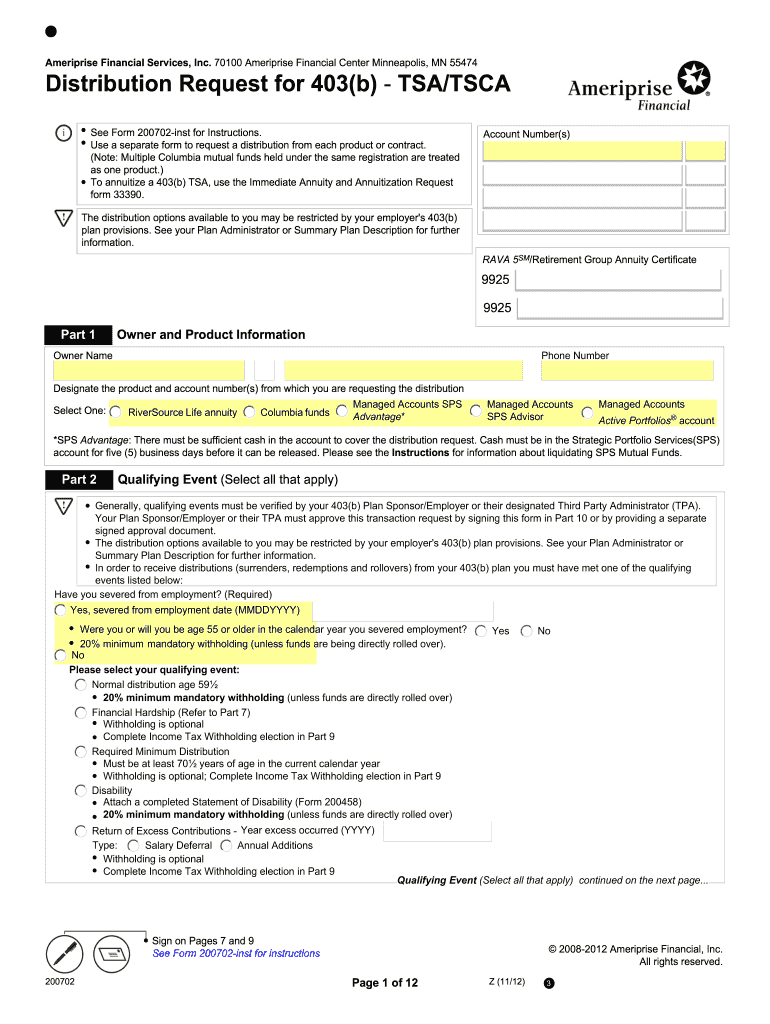 Ameriprise 403b Distribution Form 200702