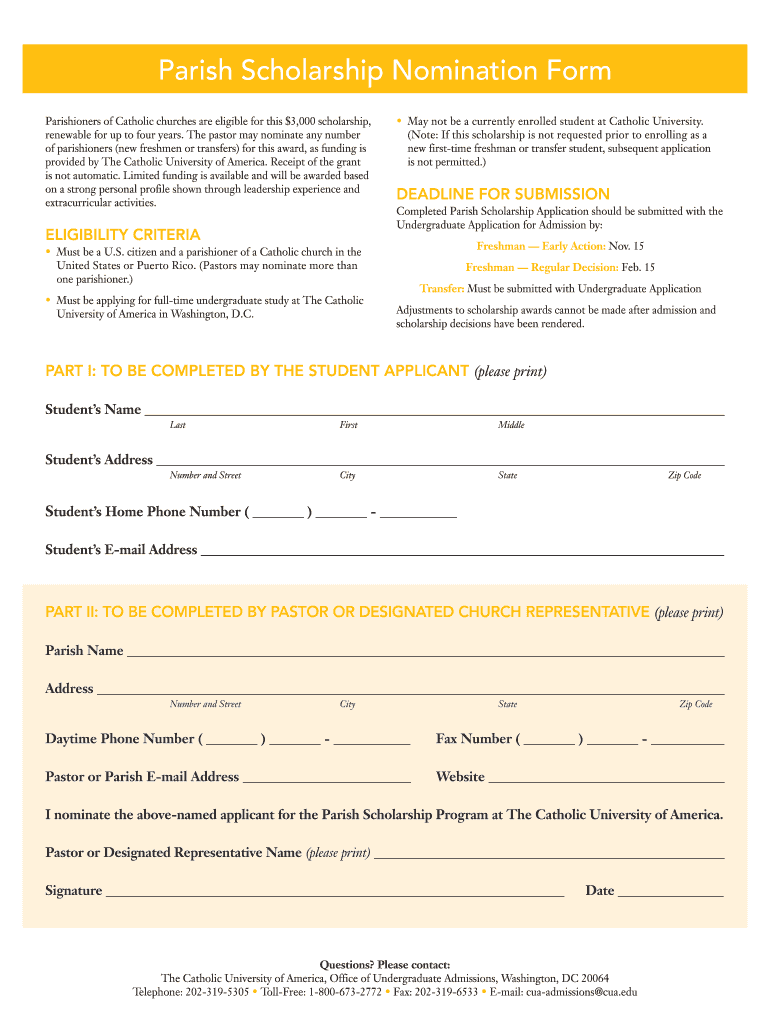 Cua Parish Scholarship Form