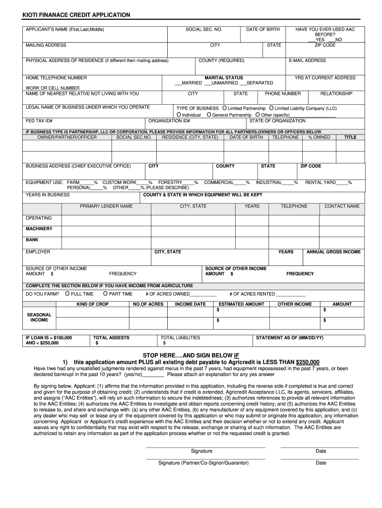 Kioti Financing  Form