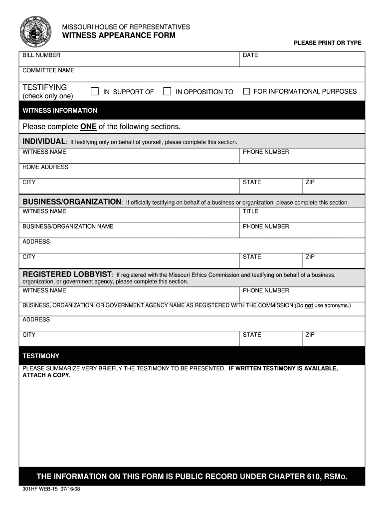  Missouri Representative Form 2008-2024