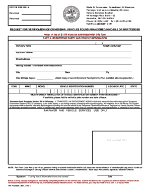  Verification of Ownership Vehicles Found Abandonedimmobile in State of Georgia Form 2011