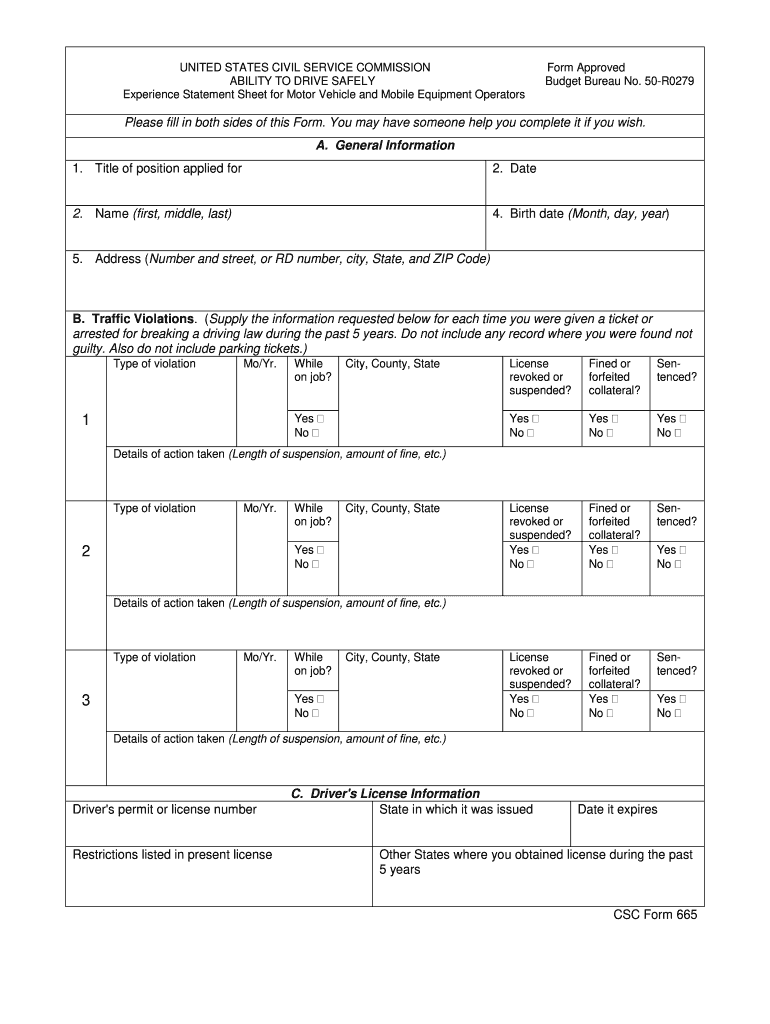 Csc Form 665