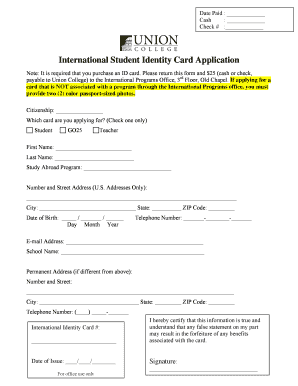 Student Identity Card Form