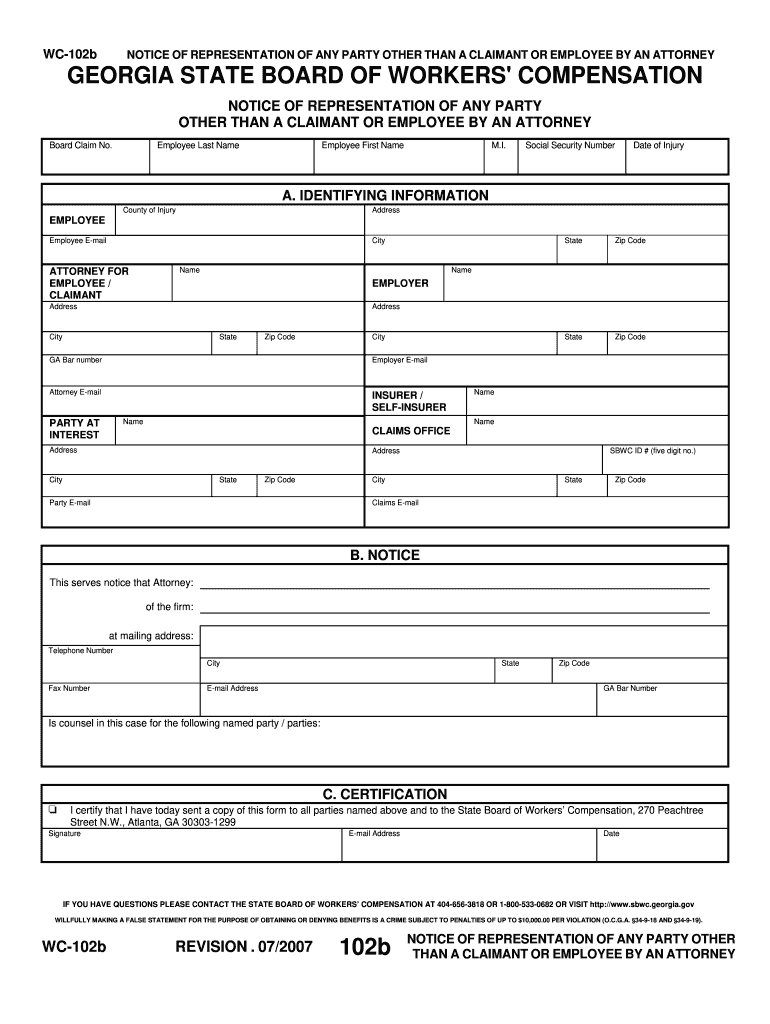  Wc 102b Fillable Form 2007