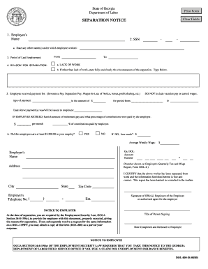 Separation Notice Georgia  Form