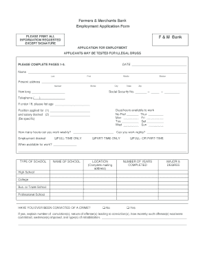 Bank Employment Application Form