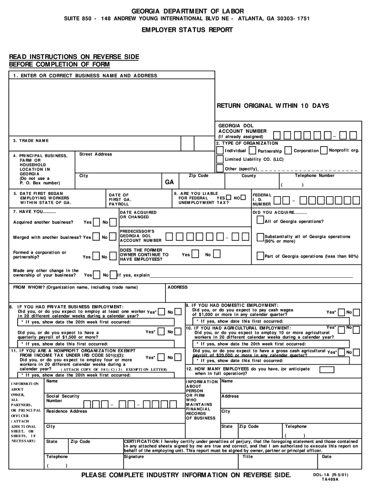  Employer Status Report Georgia Department of Labor Form 2001