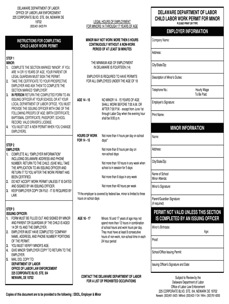 Delaware Work Permit  Form