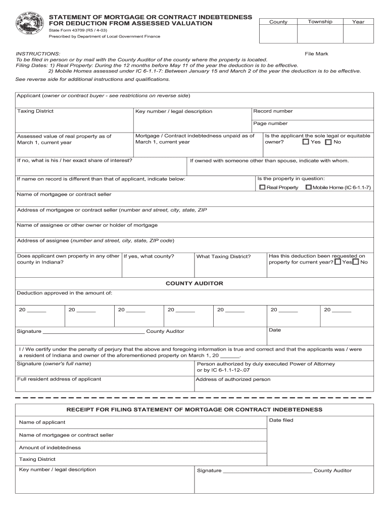  Indiana State Form 43709 2003