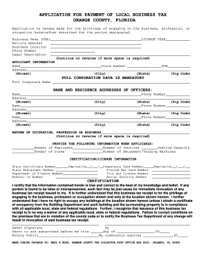 Orange County Fl Business License  Form