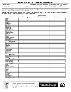 Tenant Move Out Charges Form