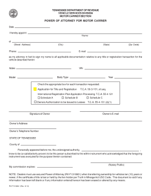 Tennessee Power of Attorney Motor Carrier  Form