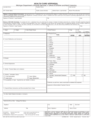 DHS OCALl 3947, Health Care Appraisal Northview Manor  Form