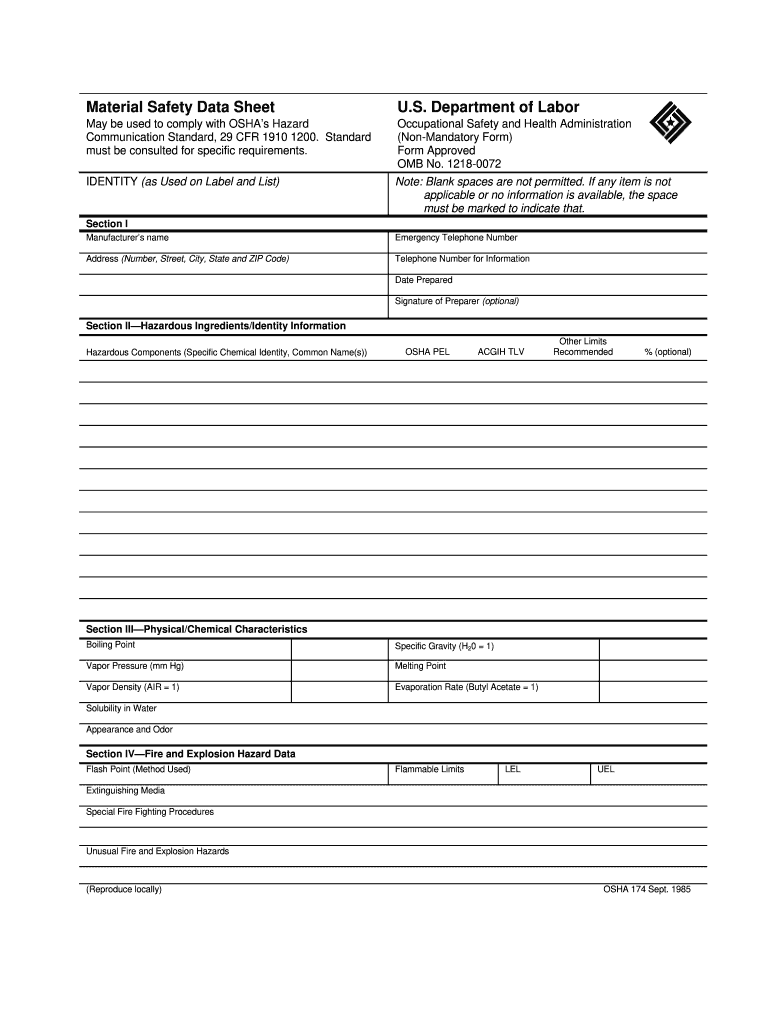  Osha Form 174 1985 1985