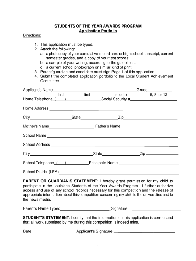 Louisiana Student of the Year Application Form
