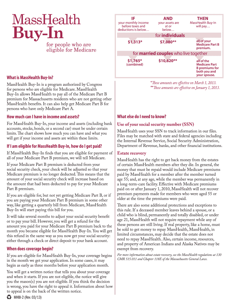  Masshealth Buy in  Form 2013