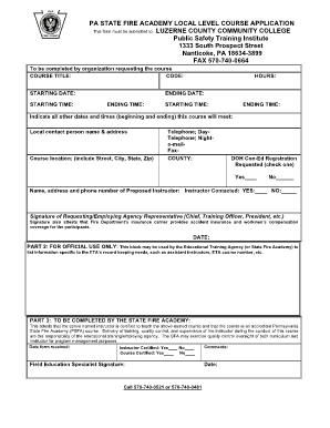 Pa State Fire Academy Local Level Application Fillable Form