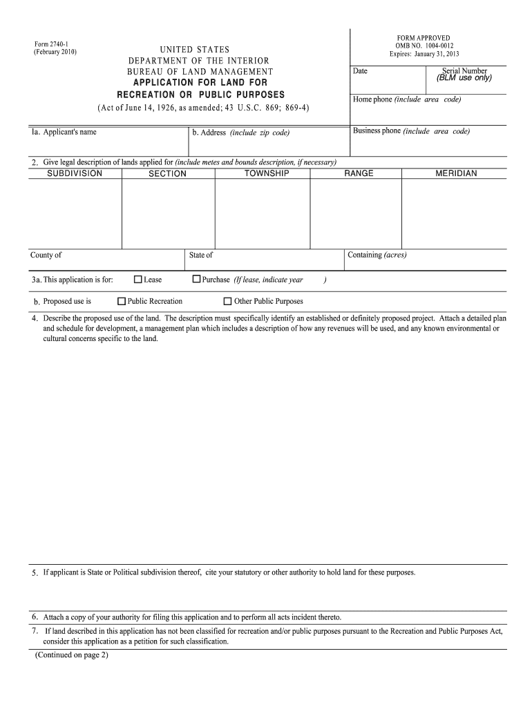  Federal Form 2740 1 2013