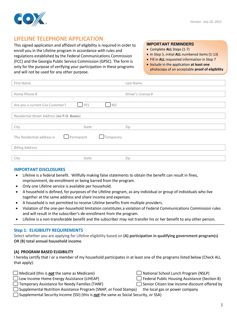 California Lifeline Application Form PDF