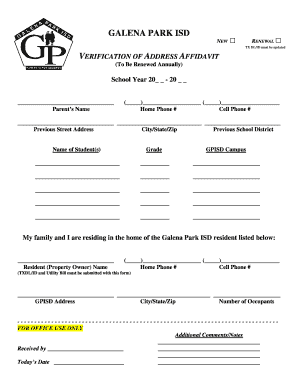 Galena Park Isd Residency Affidavit Form