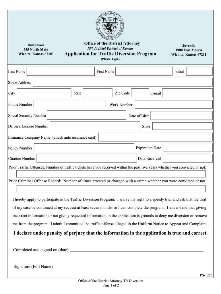  Sedgwick County Traffic Diversion Program Form 2011