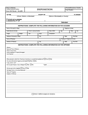 Alabama Criminal Deposition Sample  Form