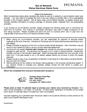 Humana Out of Network Vision Claim Form