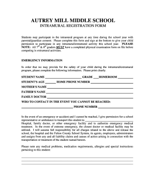 Parent Consent for Intramurals  Form