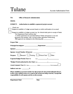 Account Authorization Form Tulane University