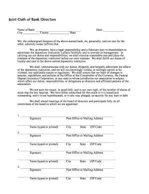 Joint Oath of Bank Directors Fillable Form