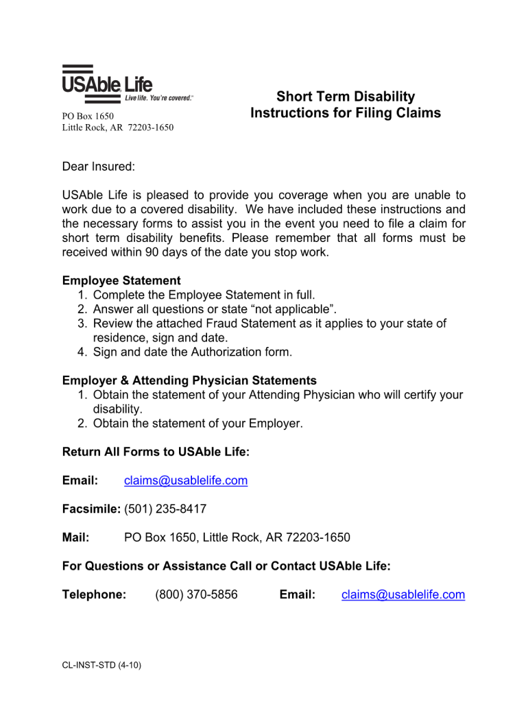 Get and Sign Usable Short Term Disability Claim Form 2010-2022