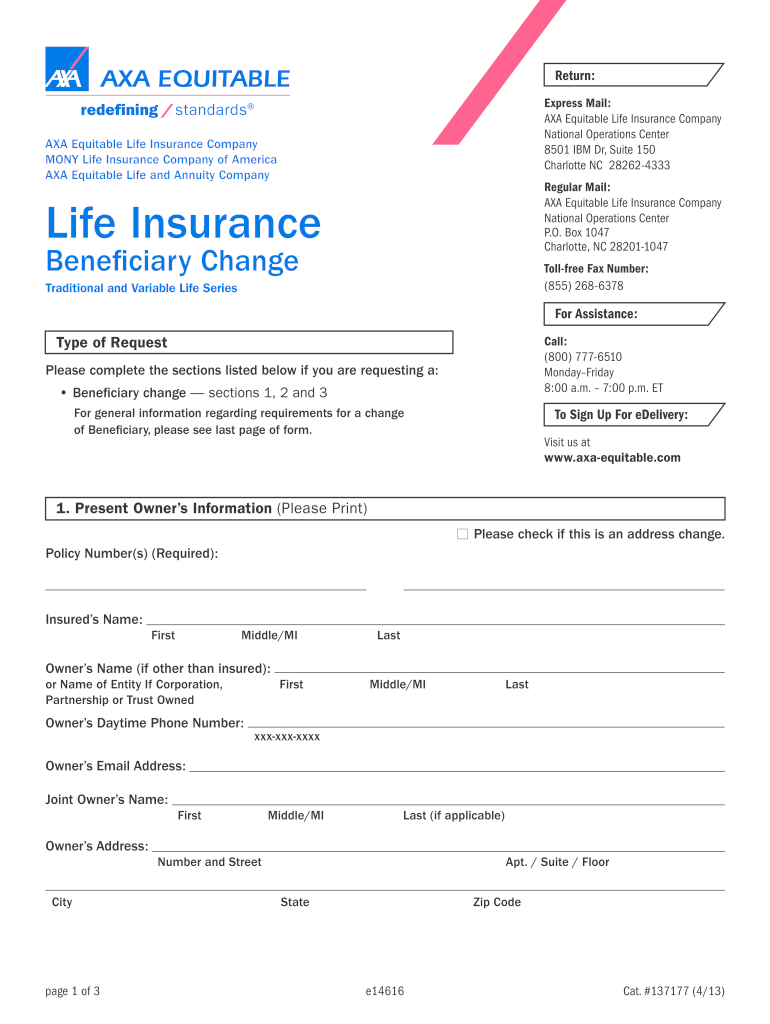 Axa Equitable Beneficiary Change Form