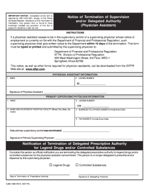 Notice of Termination of Supervision Andor Delegated Authority  Form