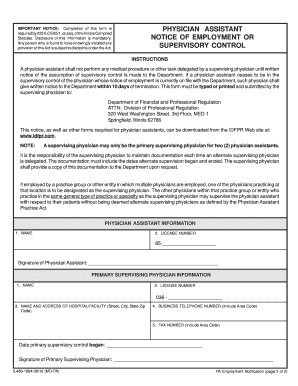 Physician Assistant Notice Employment Supervisory Control Form