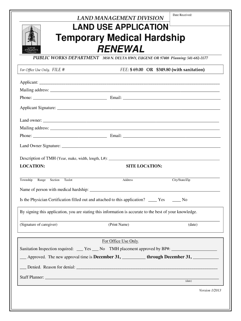 Get and Sign Hardship Housing Permit Lane County Oregon 2013-2022 Form