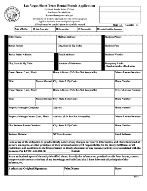 Short Term Rentals Las Vegas Permit Form