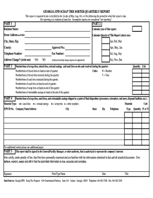 Ga Epd Quarterly Scrap Tire Report  Form